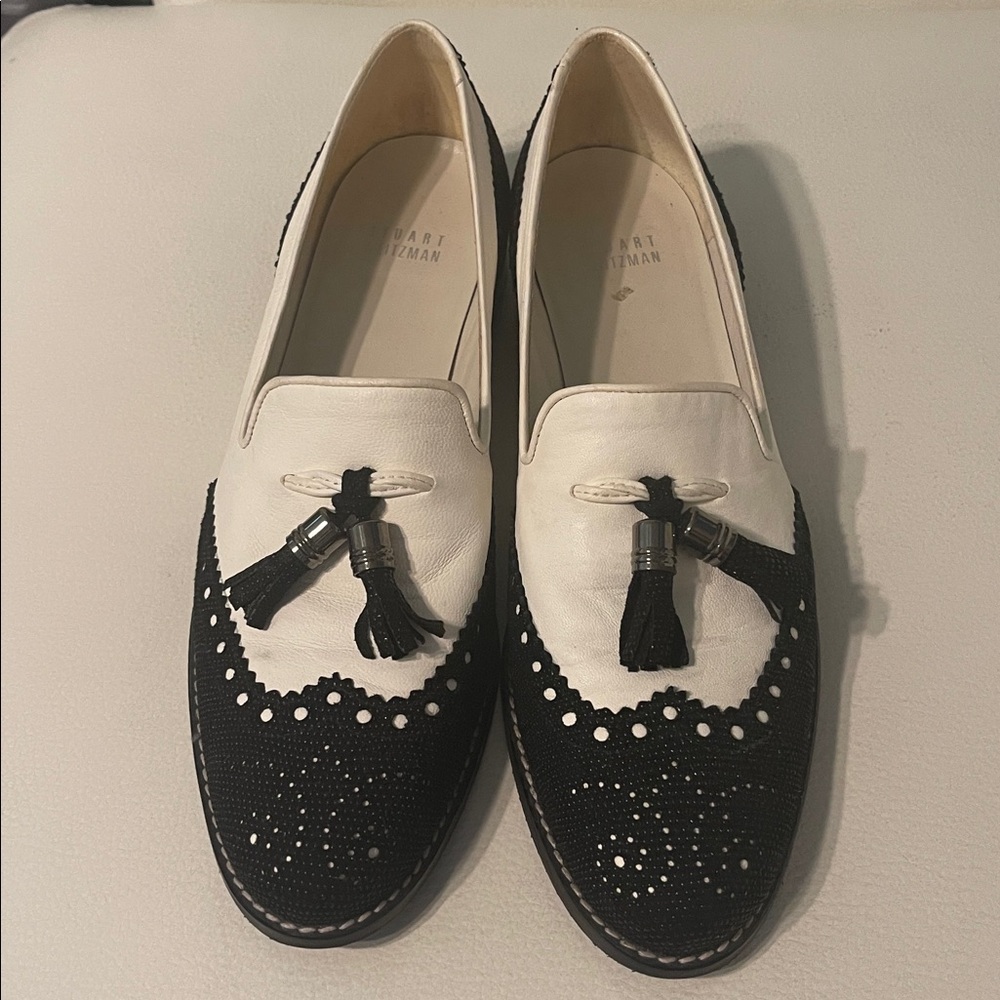 Stuart Weitzman Black & White Tassel Loafers